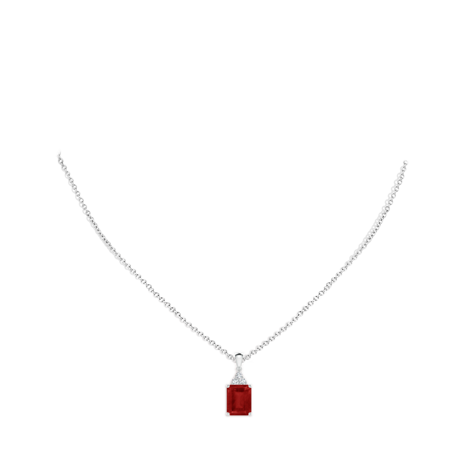 10x8mm AA Emerald-Cut Ruby Pendant with Diamond Trio in P950 Platinum pen