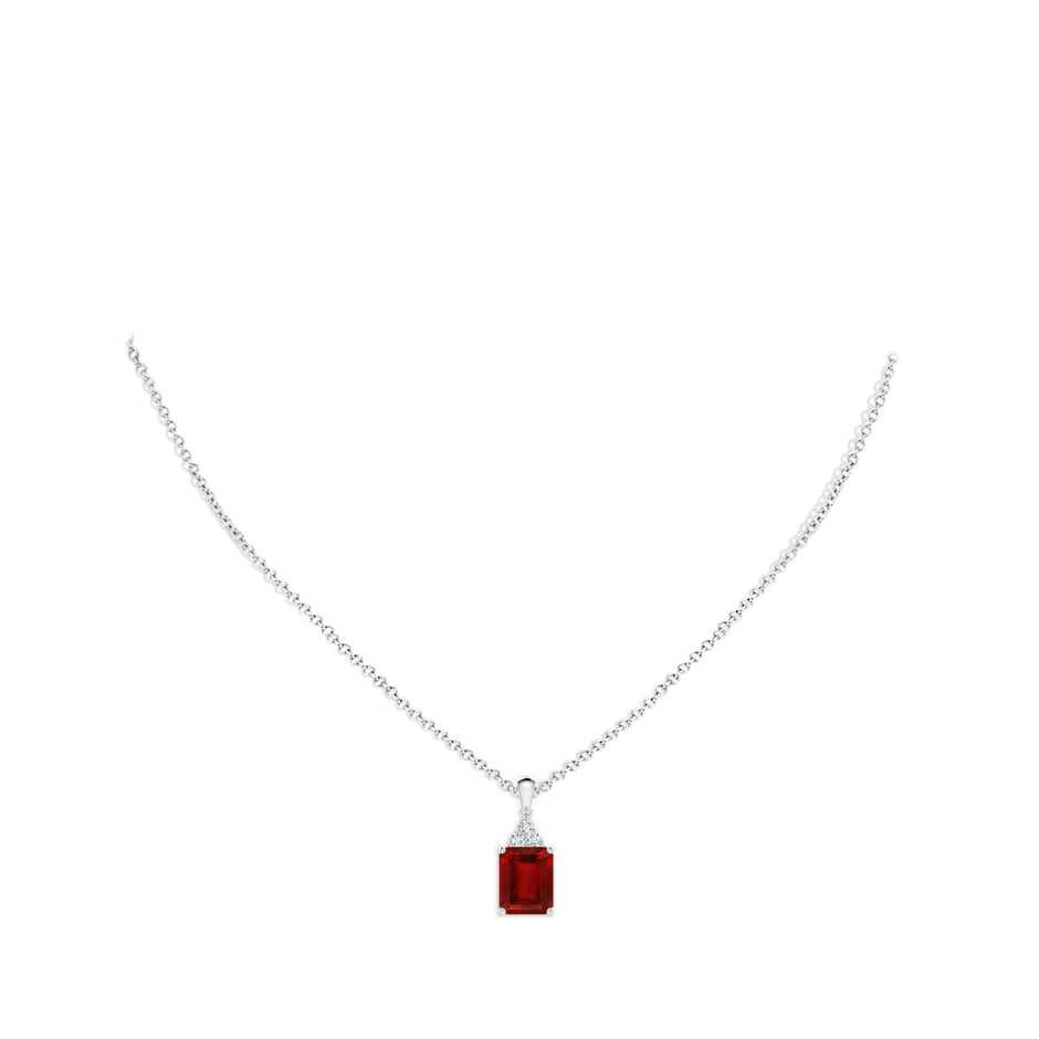10x8mm AAAA Emerald-Cut Ruby Pendant with Diamond Trio in P950 Platinum pen