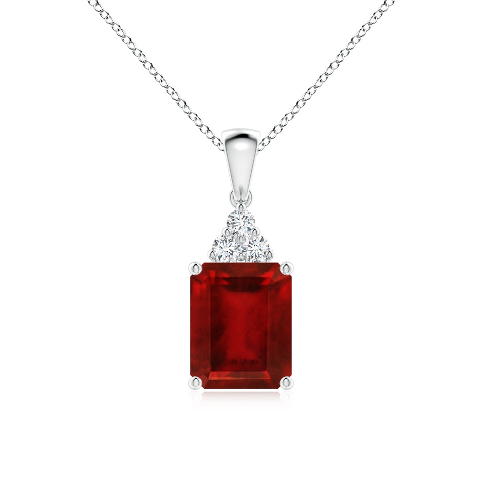 10x8mm AAAA Emerald-Cut Ruby Pendant with Diamond Trio in S999 Silver 