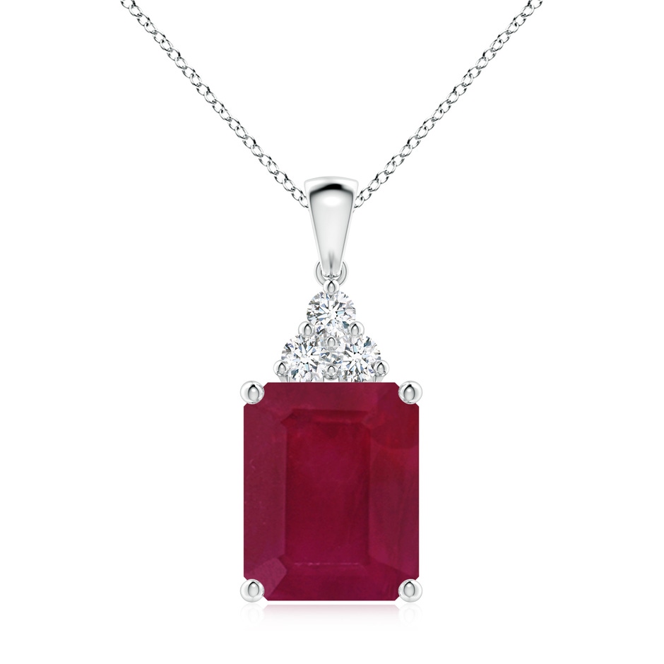 12x10mm A Emerald-Cut Ruby Pendant with Diamond Trio in P950 Platinum 