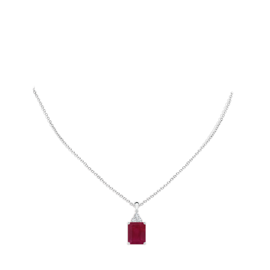 12x10mm A Emerald-Cut Ruby Pendant with Diamond Trio in P950 Platinum pen