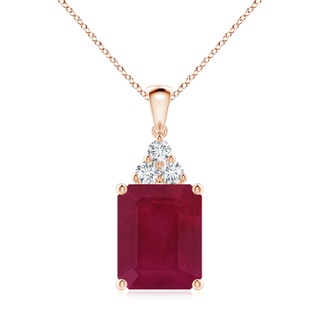 12x10mm A Emerald-Cut Ruby Pendant with Diamond Trio in Rose Gold