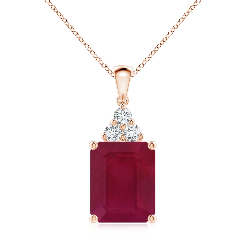 12x10mm A Emerald-Cut Ruby Pendant with Diamond Trio in Rose Gold 