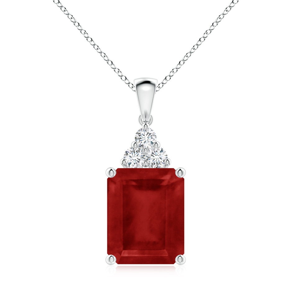 12x10mm AA Emerald-Cut Ruby Pendant with Diamond Trio in P950 Platinum 
