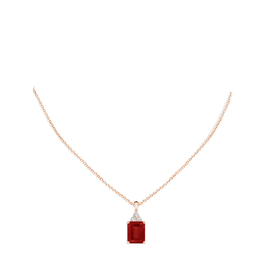 12x10mm AA Emerald-Cut Ruby Pendant with Diamond Trio in Rose Gold pen
