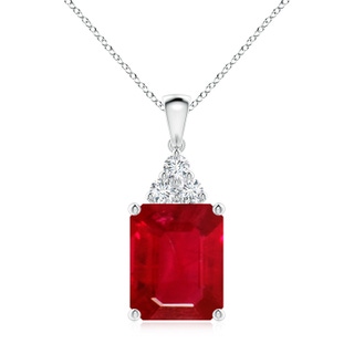 12x10mm AAA Emerald-Cut Ruby Pendant with Diamond Trio in P950 Platinum