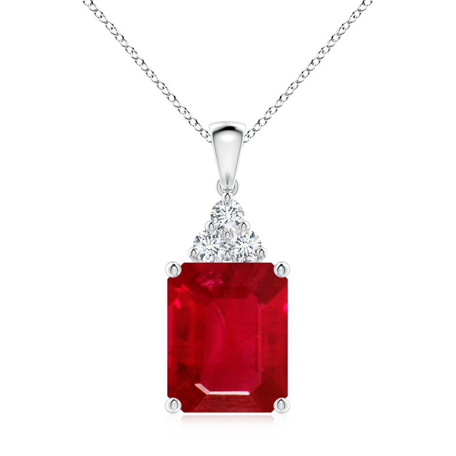 12x10mm AAA Emerald-Cut Ruby Pendant with Diamond Trio in P950 Platinum 