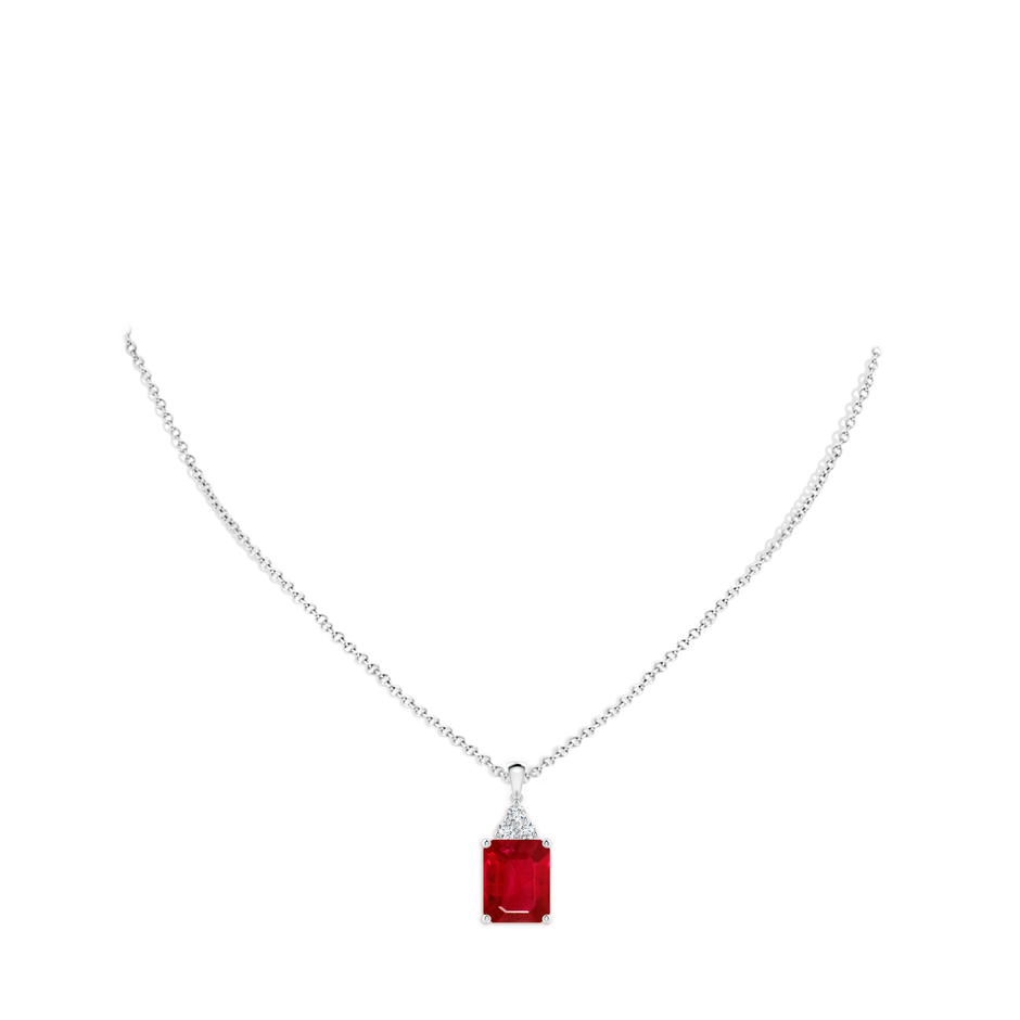 12x10mm AAA Emerald-Cut Ruby Pendant with Diamond Trio in P950 Platinum pen