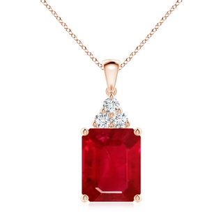 12x10mm AAA Emerald-Cut Ruby Pendant with Diamond Trio in Rose Gold