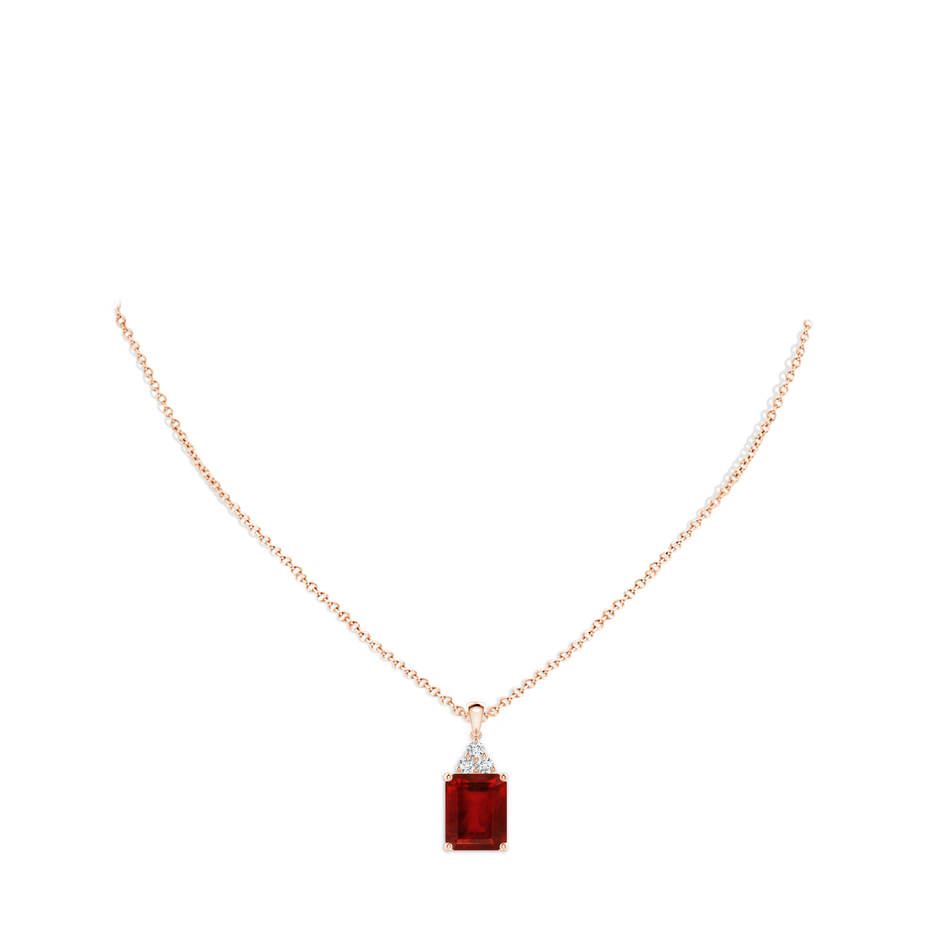 12x10mm AAAA Emerald-Cut Ruby Pendant with Diamond Trio in Rose Gold pen