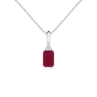 6x4mm A Emerald-Cut Ruby Pendant with Diamond Trio in S999 Silver