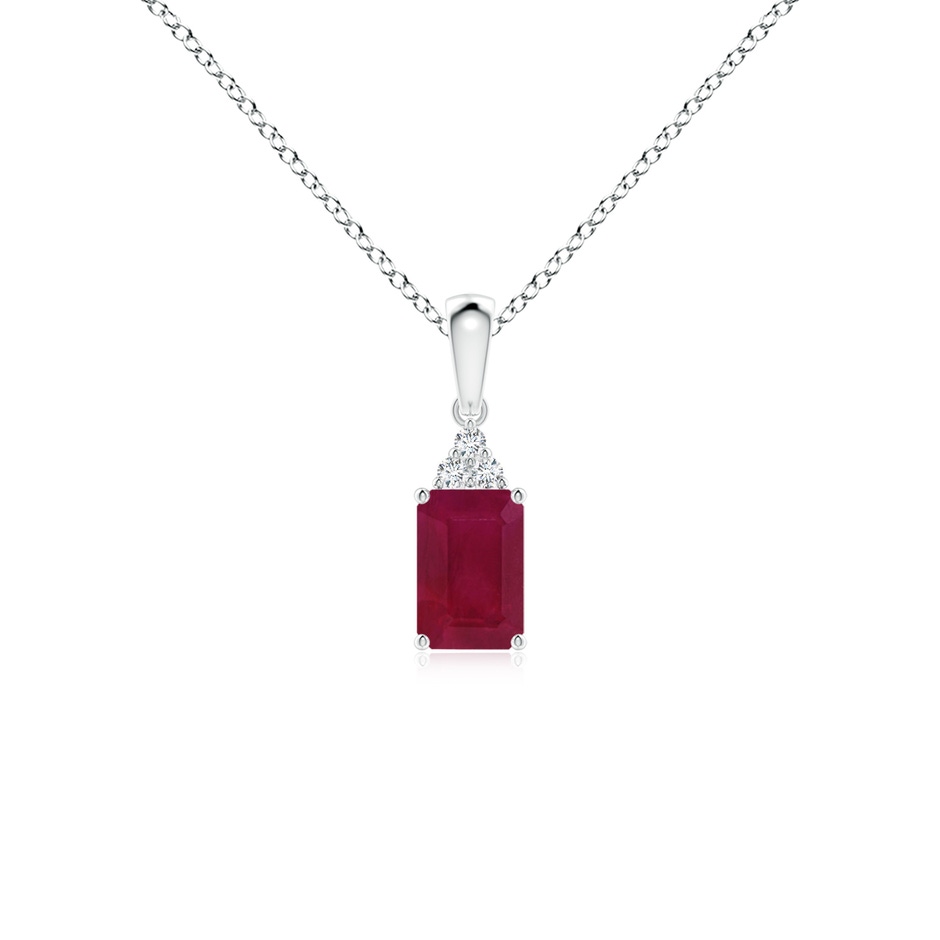 6x4mm A Emerald-Cut Ruby Pendant with Diamond Trio in S999 Silver 