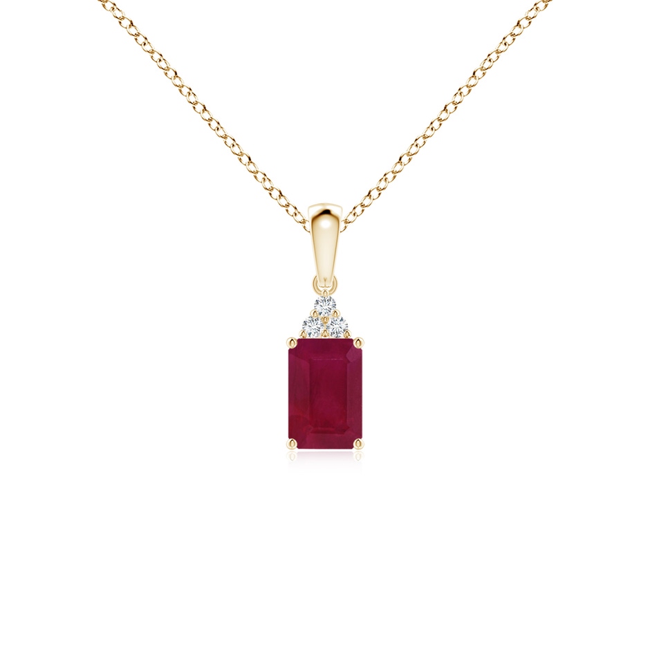 6x4mm A Emerald-Cut Ruby Pendant with Diamond Trio in Yellow Gold 