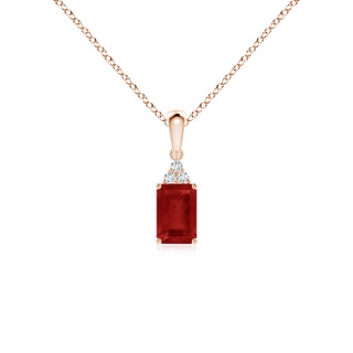 6x4mm AA Emerald-Cut Ruby Pendant with Diamond Trio in Rose Gold