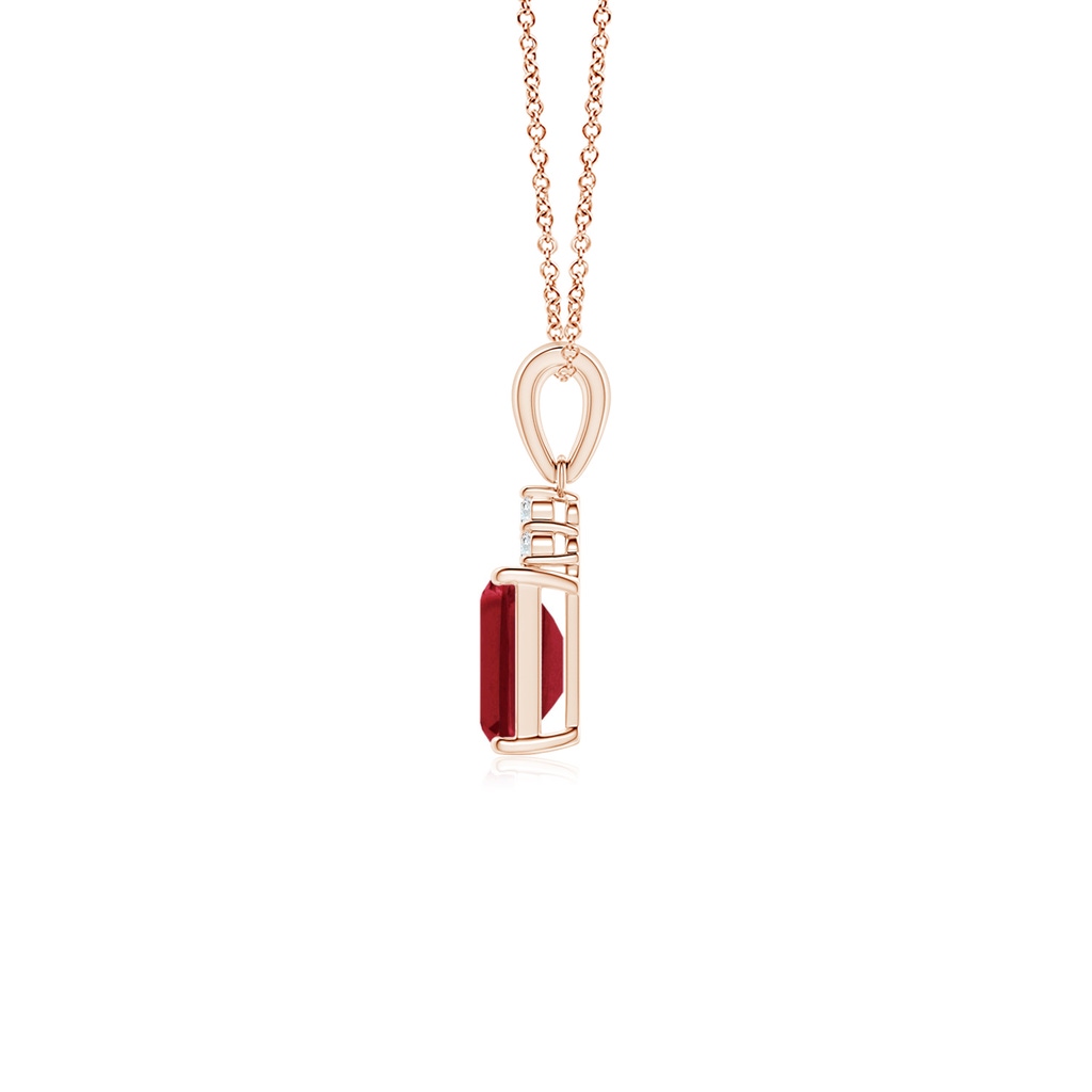 6x4mm AA Emerald-Cut Ruby Pendant with Diamond Trio in Rose Gold Side 199