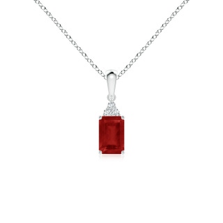 6x4mm AA Emerald-Cut Ruby Pendant with Diamond Trio in S999 Silver