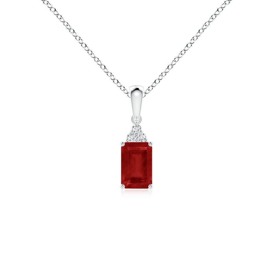 6x4mm AA Emerald-Cut Ruby Pendant with Diamond Trio in S999 Silver 