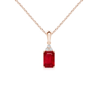 6x4mm AAA Emerald-Cut Ruby Pendant with Diamond Trio in 9K Rose Gold