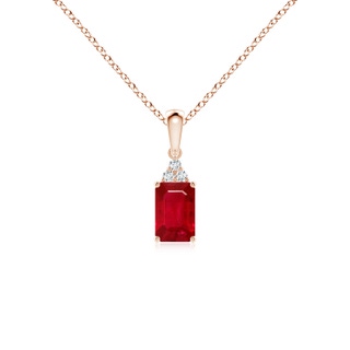 6x4mm AAA Emerald-Cut Ruby Pendant with Diamond Trio in Rose Gold