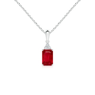 6x4mm AAA Emerald-Cut Ruby Pendant with Diamond Trio in S999 Silver