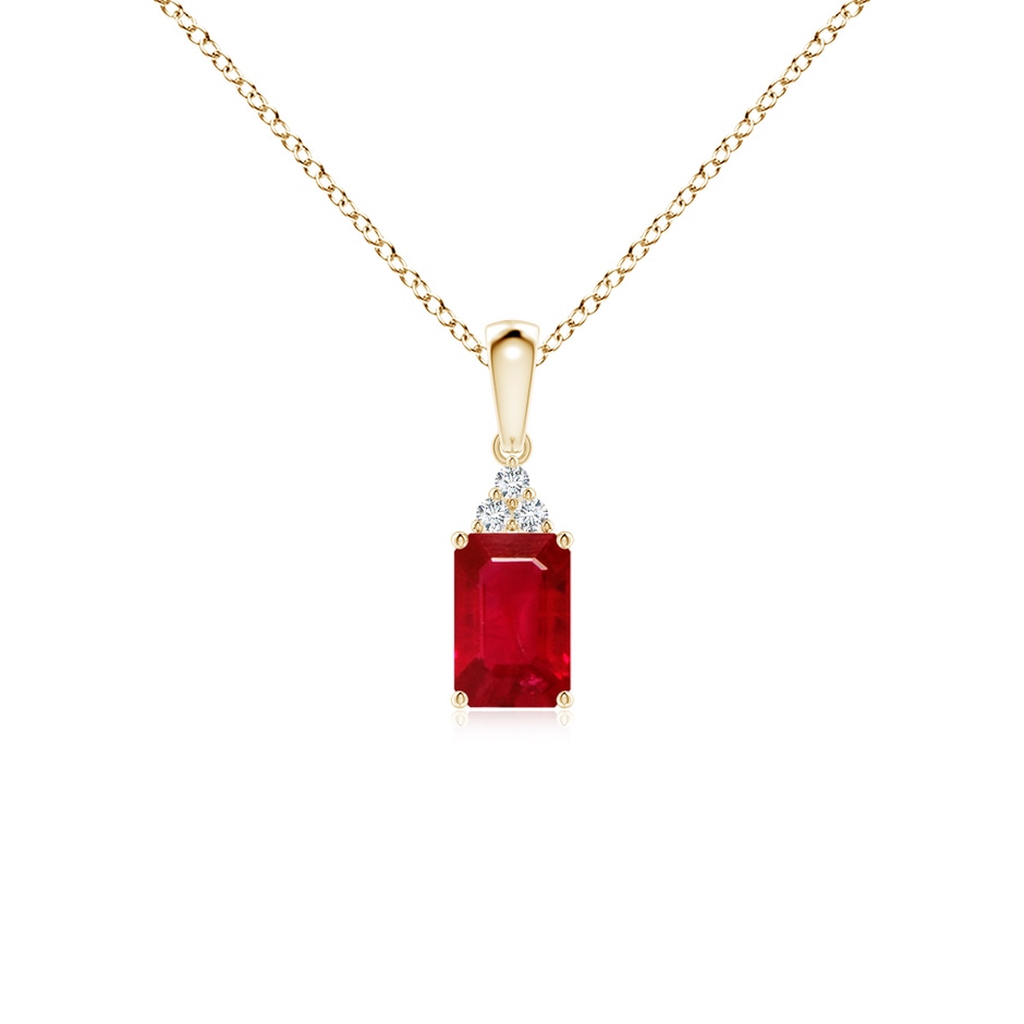 6x4mm AAA Emerald-Cut Ruby Pendant with Diamond Trio in Yellow Gold 