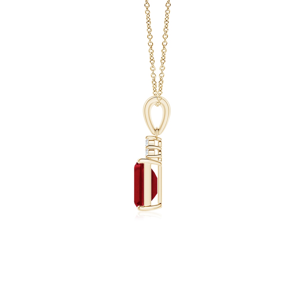 6x4mm AAA Emerald-Cut Ruby Pendant with Diamond Trio in Yellow Gold - side 199
