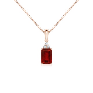 6x4mm AAAA Emerald-Cut Ruby Pendant with Diamond Trio in 9K Rose Gold