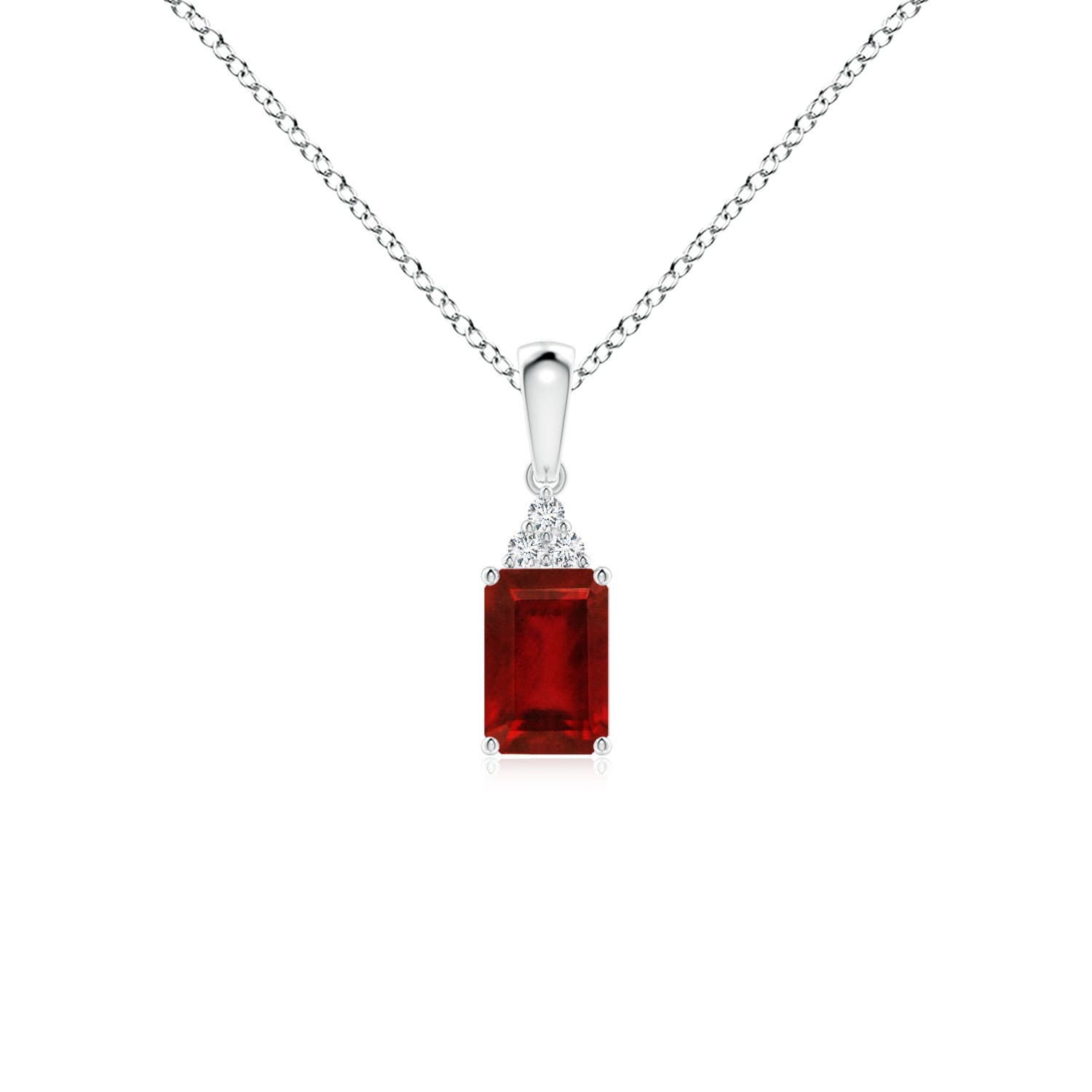 6x4mm AAAA Emerald-Cut Ruby Pendant with Diamond Trio in P950 Platinum