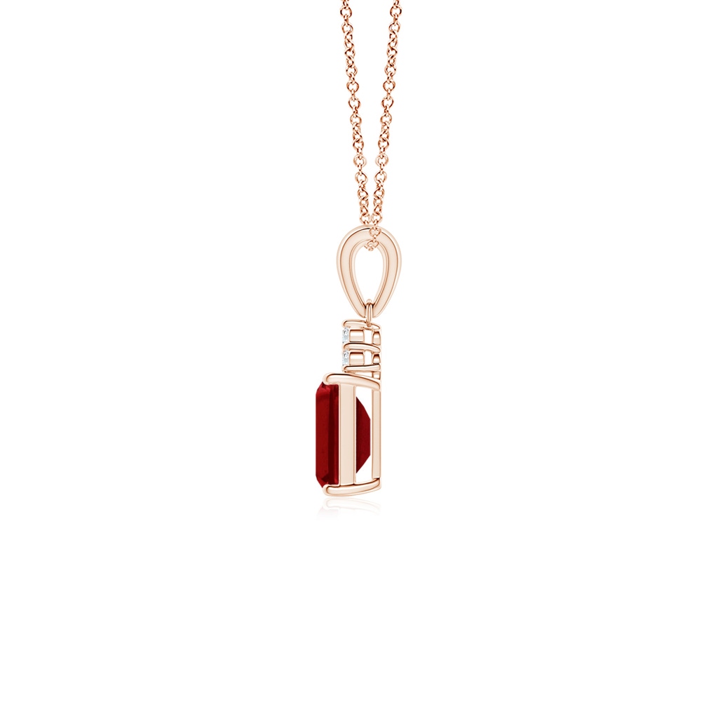 6x4mm AAAA Emerald-Cut Ruby Pendant with Diamond Trio in Rose Gold - side 199
