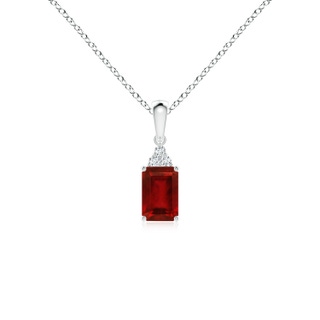 6x4mm AAAA Emerald-Cut Ruby Pendant with Diamond Trio in S999 Silver