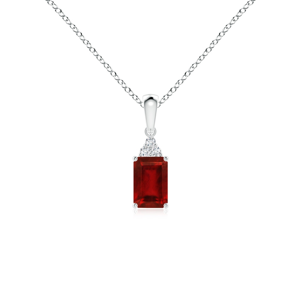 6x4mm AAAA Emerald-Cut Ruby Pendant with Diamond Trio in White Gold 