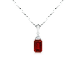 6x4mm AAAA Emerald-Cut Ruby Pendant with Diamond Trio in White Gold