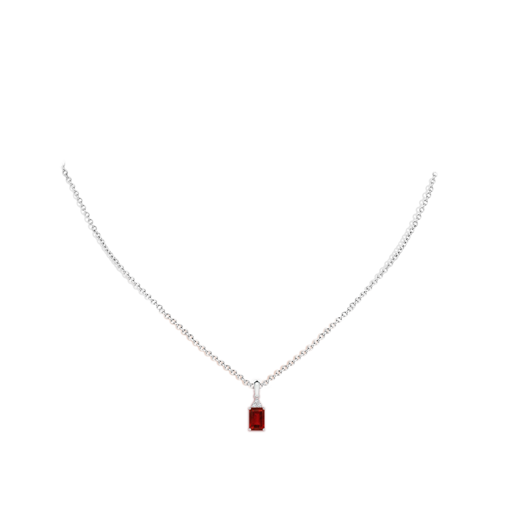 6x4mm AAAA Emerald-Cut Ruby Pendant with Diamond Trio in White Gold pen