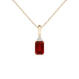 6x4mm AAAA Emerald-Cut Ruby Pendant with Diamond Trio in Yellow Gold