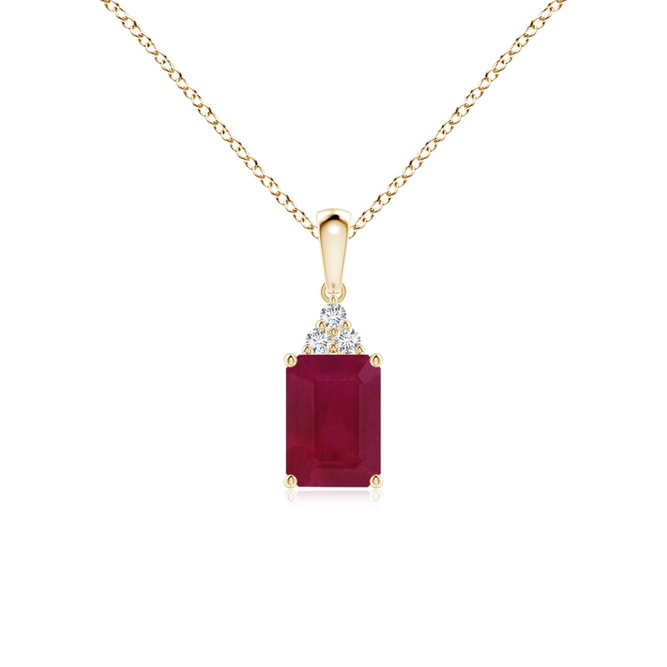 7x5mm A Emerald-Cut Ruby Pendant with Diamond Trio in Yellow Gold 