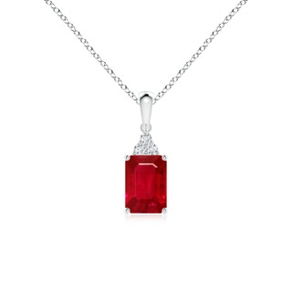 7x5mm AAA Emerald-Cut Ruby Pendant with Diamond Trio in White Gold