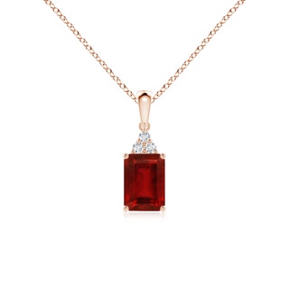 7x5mm AAAA Emerald-Cut Ruby Pendant with Diamond Trio in Rose Gold