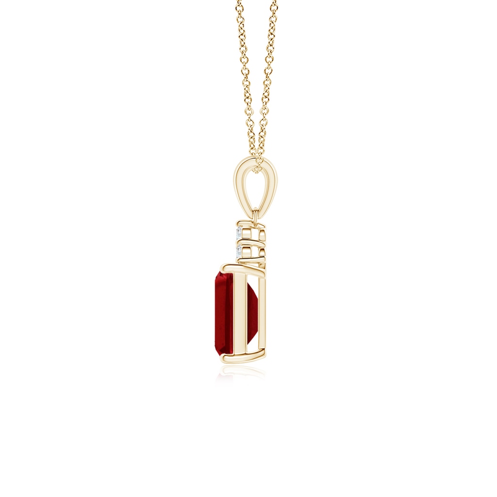 7x5mm AAAA Emerald-Cut Ruby Pendant with Diamond Trio in Yellow Gold Side 199