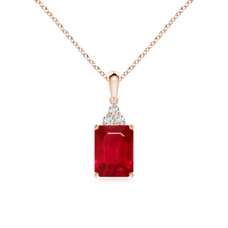 8x6mm AAA Emerald-Cut Ruby Pendant with Diamond Trio in 9K Rose Gold