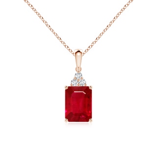 8x6mm AAA Emerald-Cut Ruby Pendant with Diamond Trio in Rose Gold