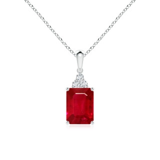 8x6mm AAA Emerald-Cut Ruby Pendant with Diamond Trio in S999 Silver