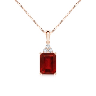 8x6mm AAAA Emerald-Cut Ruby Pendant with Diamond Trio in 9K Rose Gold