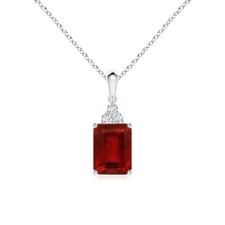 8x6mm AAAA Emerald-Cut Ruby Pendant with Diamond Trio in P950 Platinum