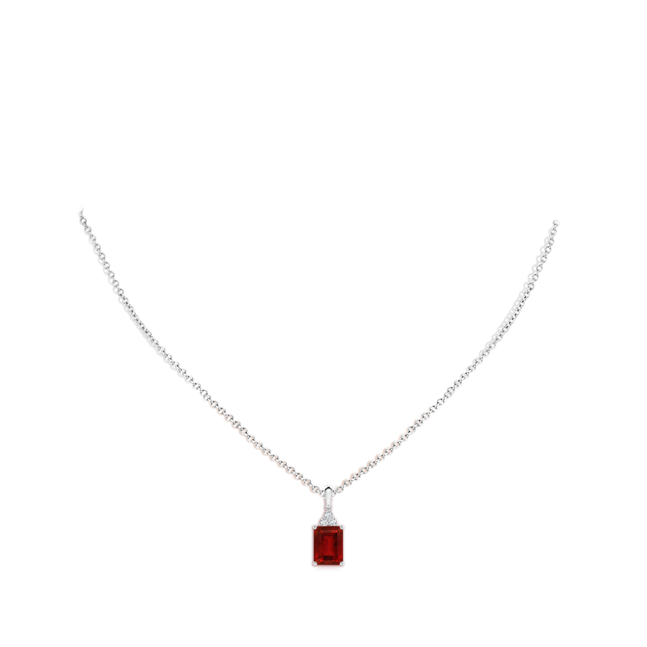 8x6mm AAAA Emerald-Cut Ruby Pendant with Diamond Trio in P950 Platinum pen