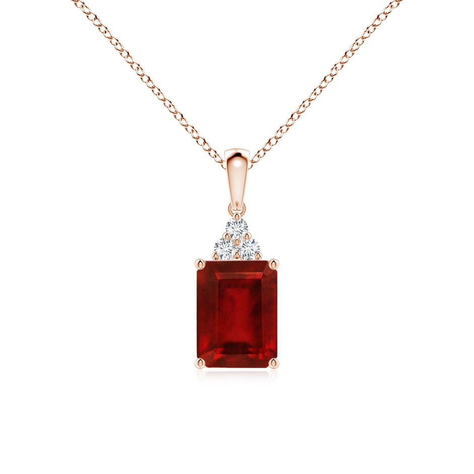 8x6mm AAAA Emerald-Cut Ruby Pendant with Diamond Trio in Rose Gold 