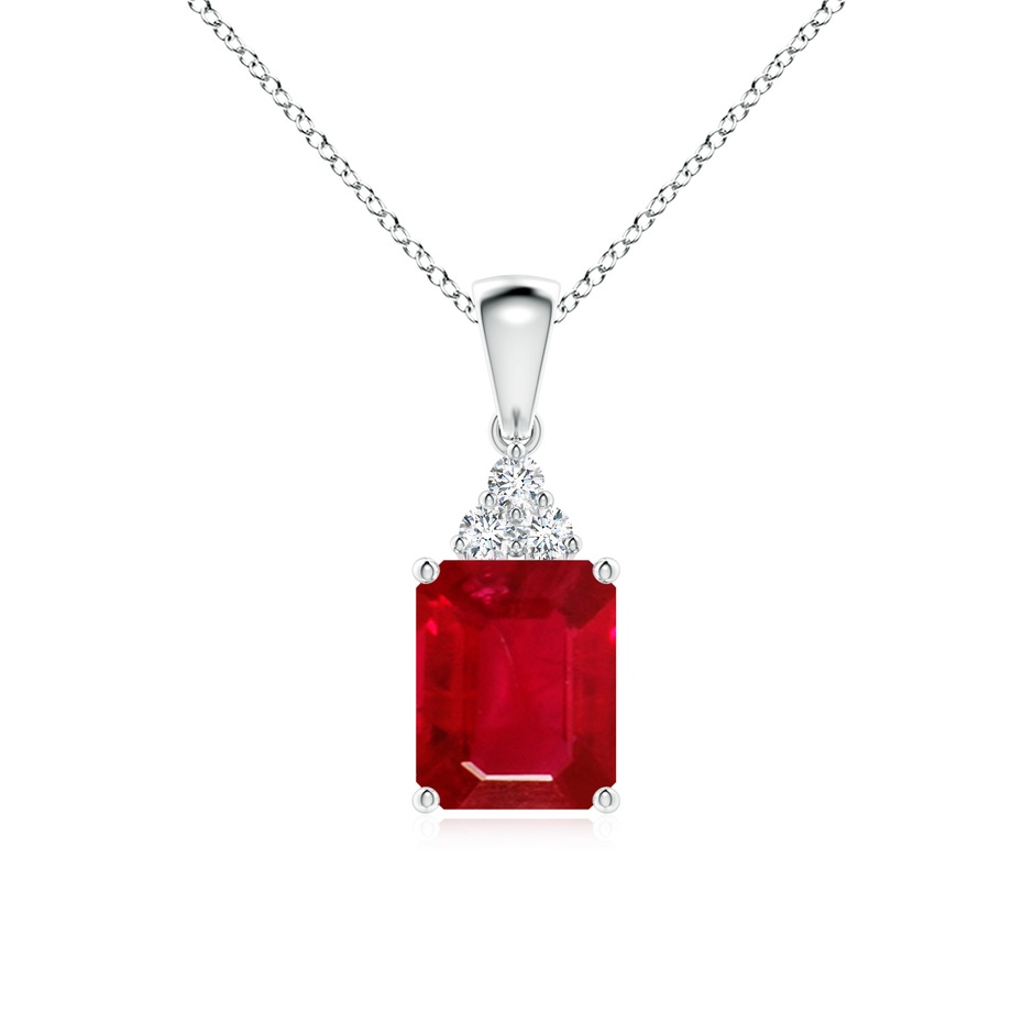 9x7mm AAA Emerald-Cut Ruby Pendant with Diamond Trio in P950 Platinum 