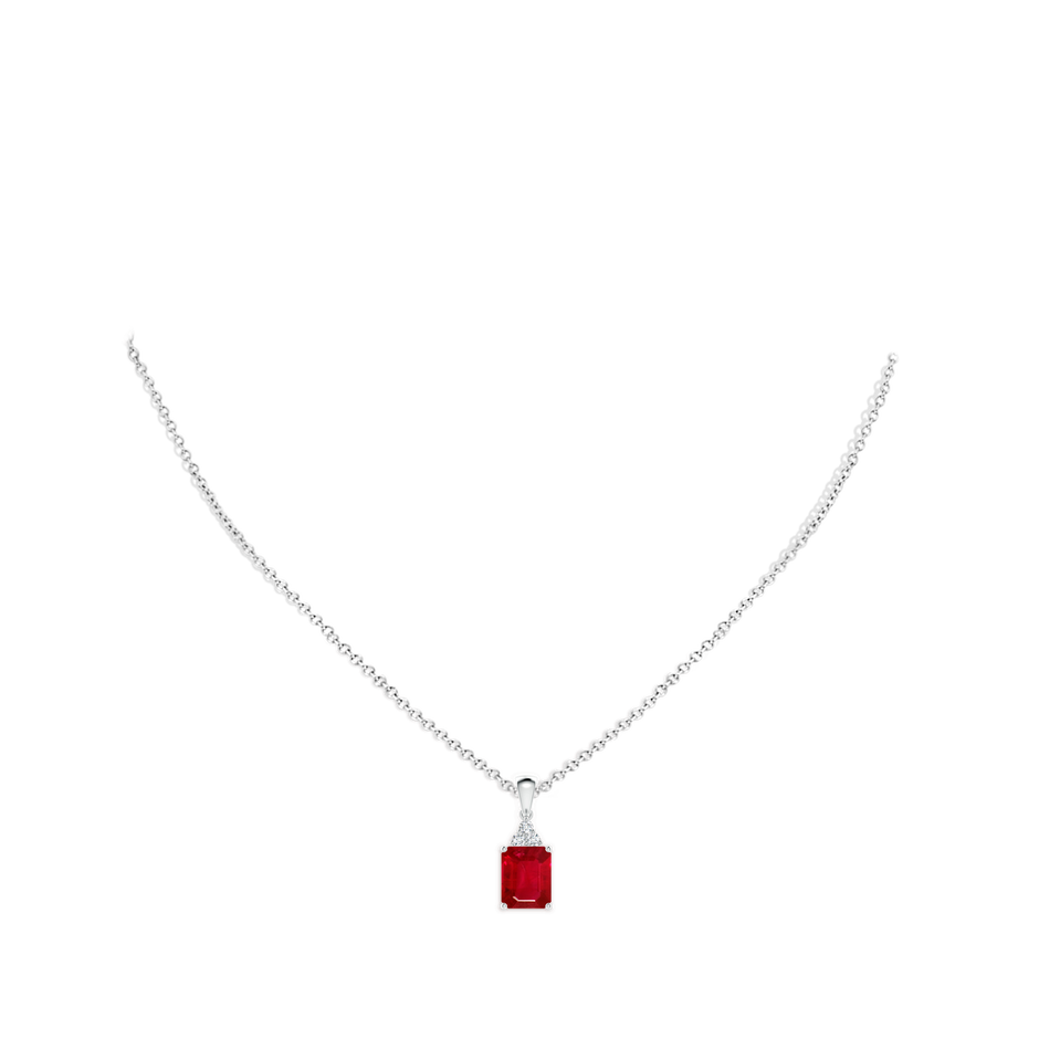 9x7mm AAA Emerald-Cut Ruby Pendant with Diamond Trio in P950 Platinum pen
