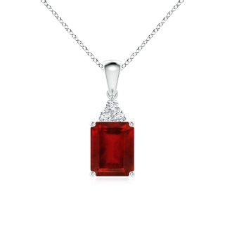 9x7mm AAAA Emerald-Cut Ruby Pendant with Diamond Trio in P950 Platinum