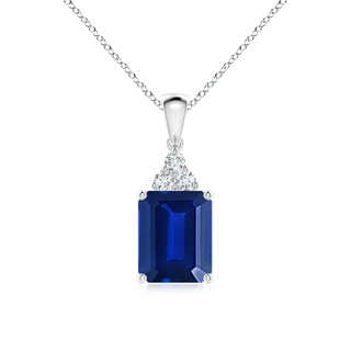 10x8mm Lab-Grown Emerald-Cut Blue Sapphire Pendant with Diamond Trio in P950 Platinum