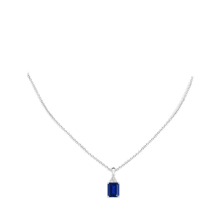 10x8mm Lab-Grown Emerald-Cut Blue Sapphire Pendant with Diamond Trio in P950 Platinum pen